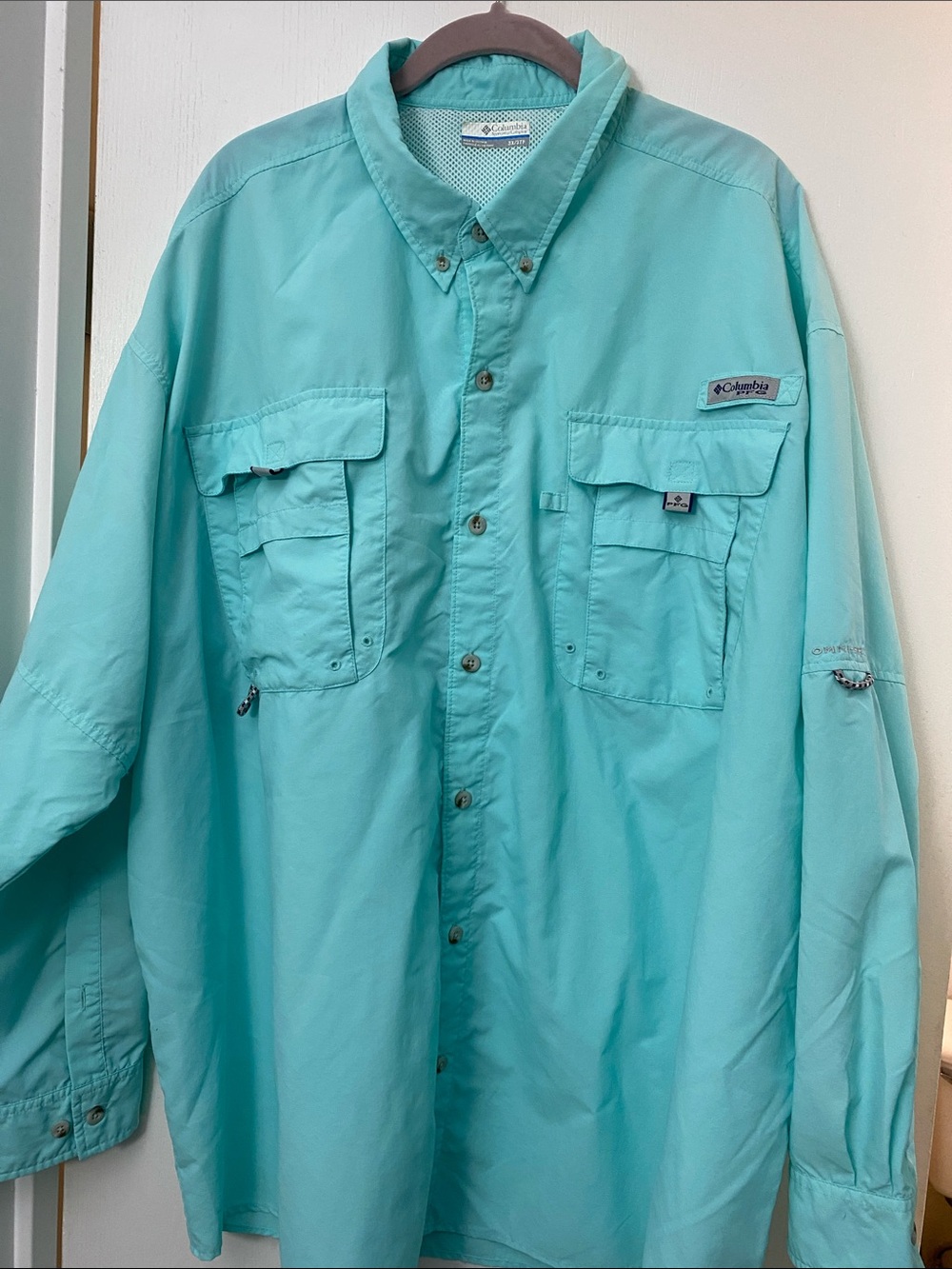 Columbia PFG Light Teal Long-Sleeve Performance Shirt Size 3X Chest 61”